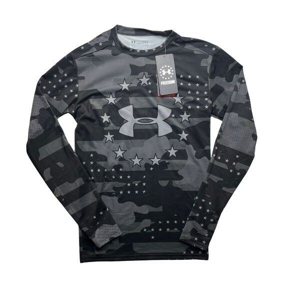 5-90 UNDER ARMOUR Men's Compression Top Camo Stars Gray Lg - Picture 1 of 13